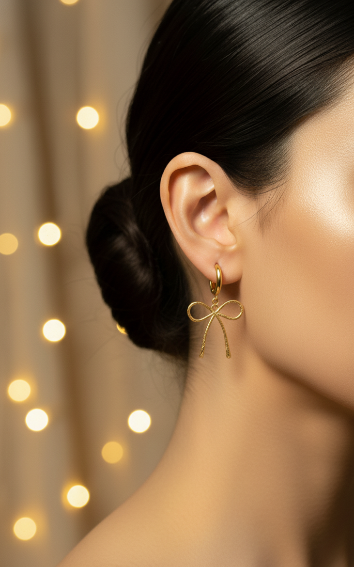 Golden Bow Charm Earrings