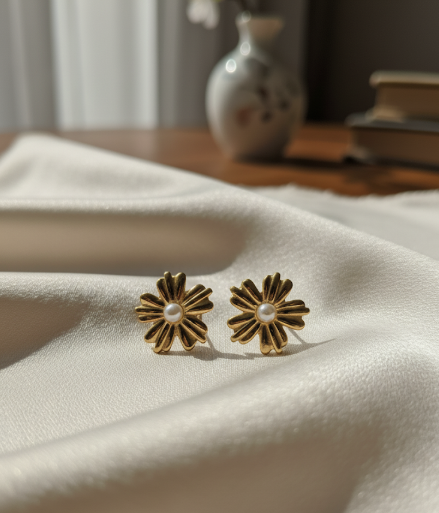Golden Bloom Pearl Studs