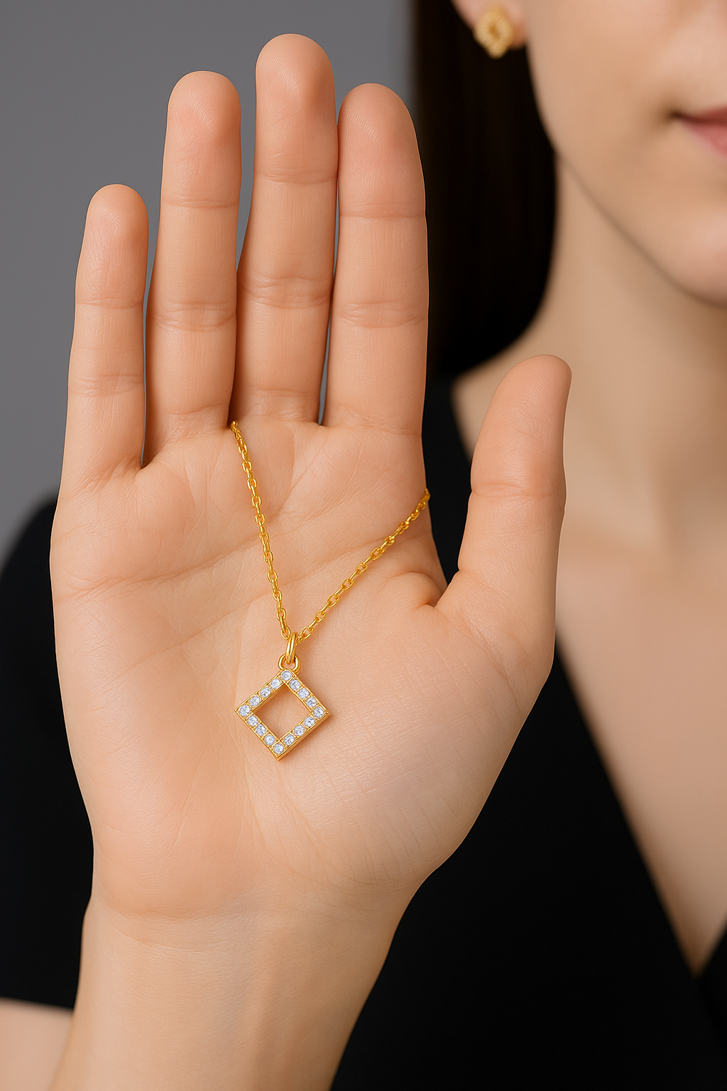 Golden Luxe Square Pendant Necklace