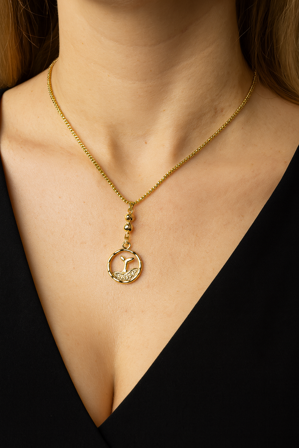 Golden Sprout Pendant Necklace