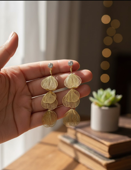 Golden Cascade Petal Earrings