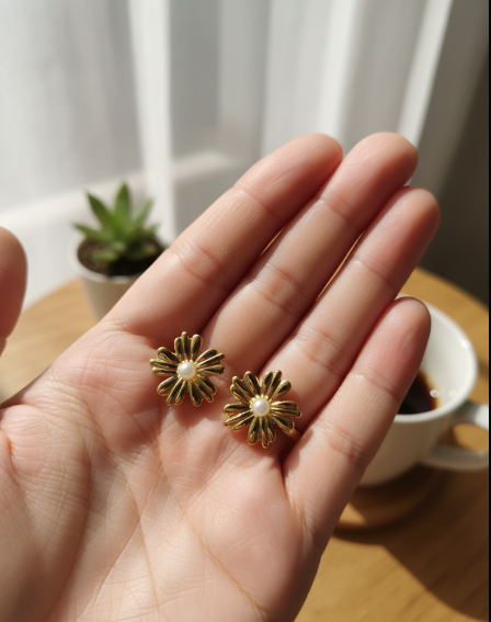 Golden Bloom Pearl Studs