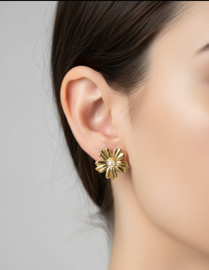 Golden Bloom Pearl Studs