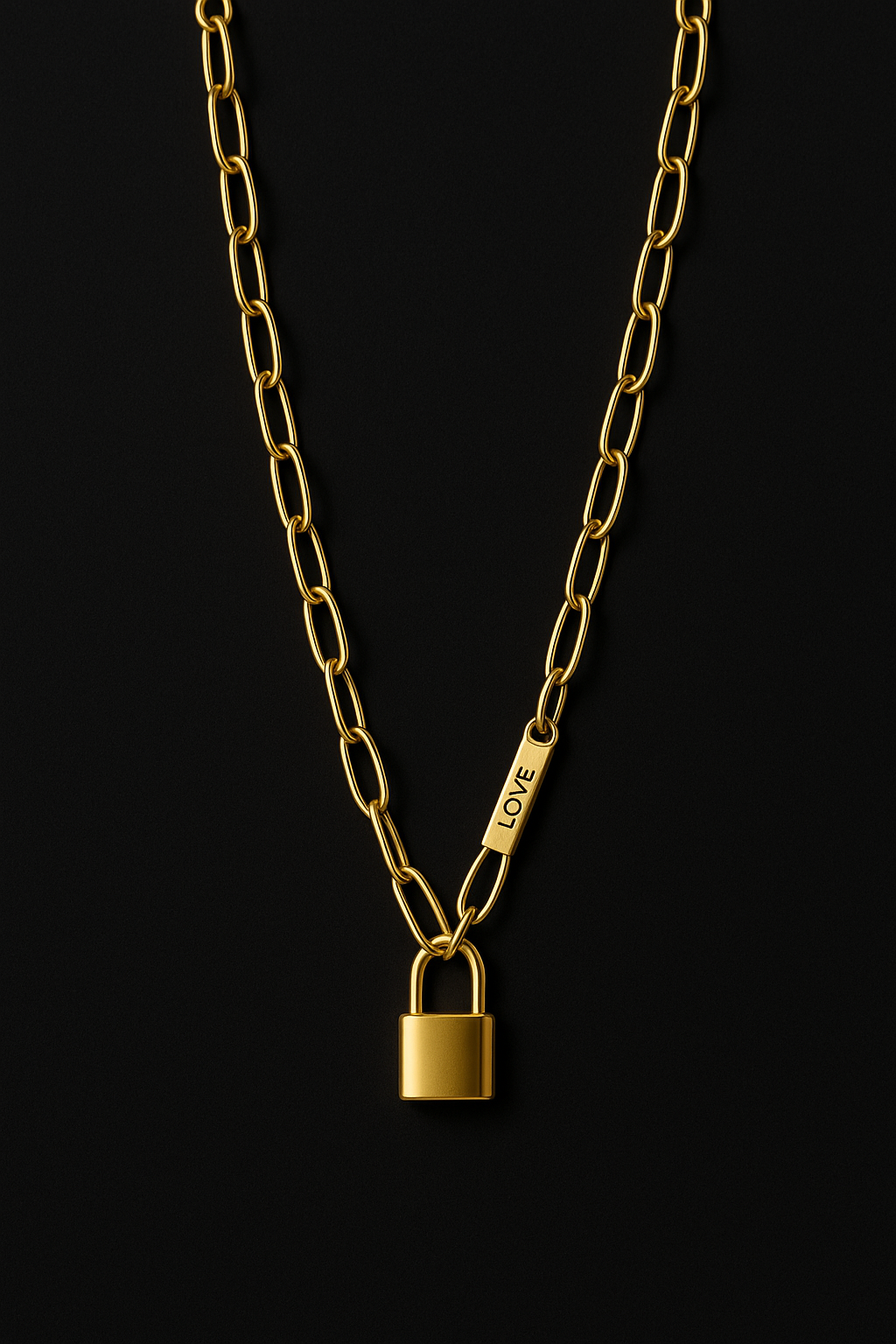 Golden Lock Charm Chain Necklace