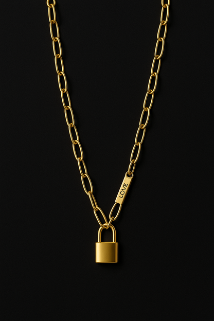 Golden Lock Charm Chain Necklace