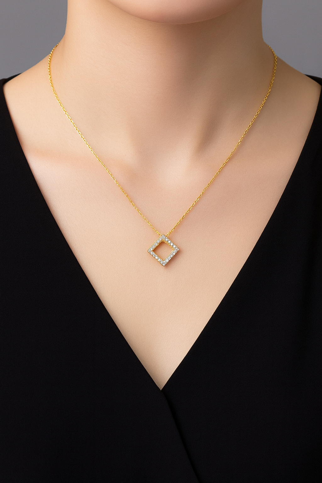 Golden Luxe Square Pendant Necklace