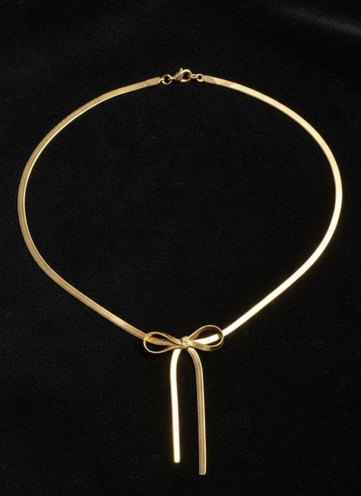 Golden Sleek Bow-Tie Necklace