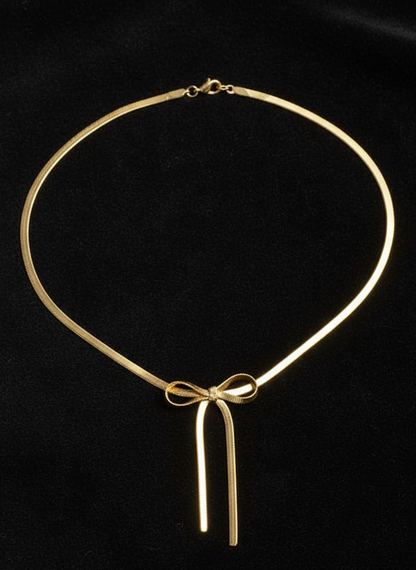 Golden Sleek Bow-Tie Necklace