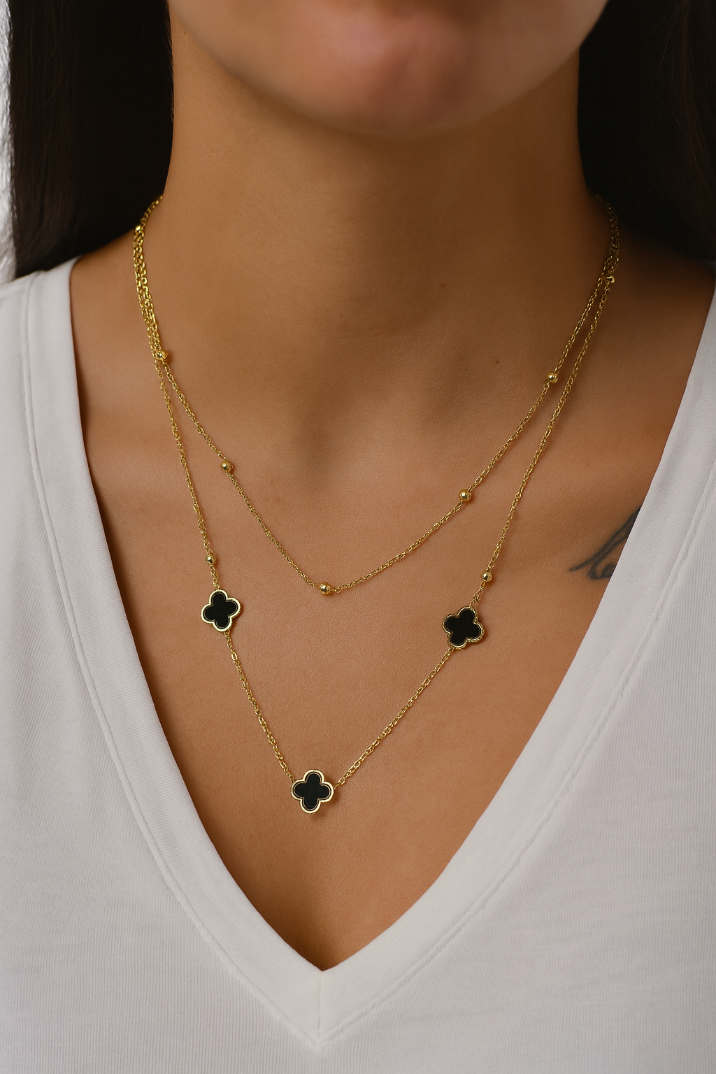 Midnight Clover Layered Necklace