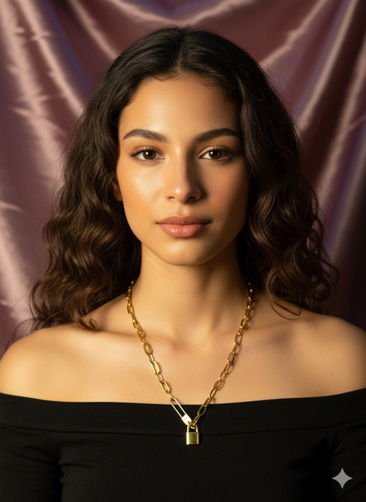 Golden Lock Charm Chain Necklace