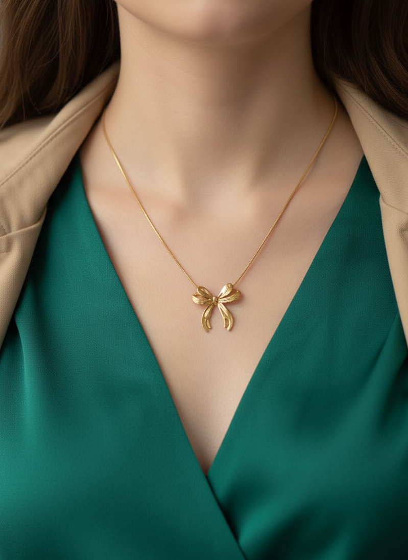 Golden Ribbon Charm Necklace