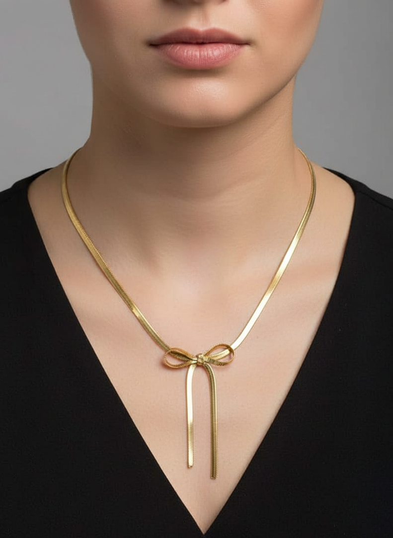 Golden Sleek Bow-Tie Necklace