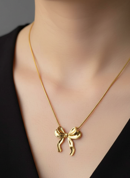 Golden Ribbon Charm Necklace