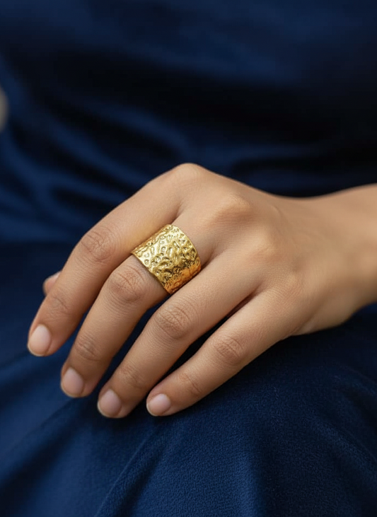 Golden Aura Hammered Statement Ring