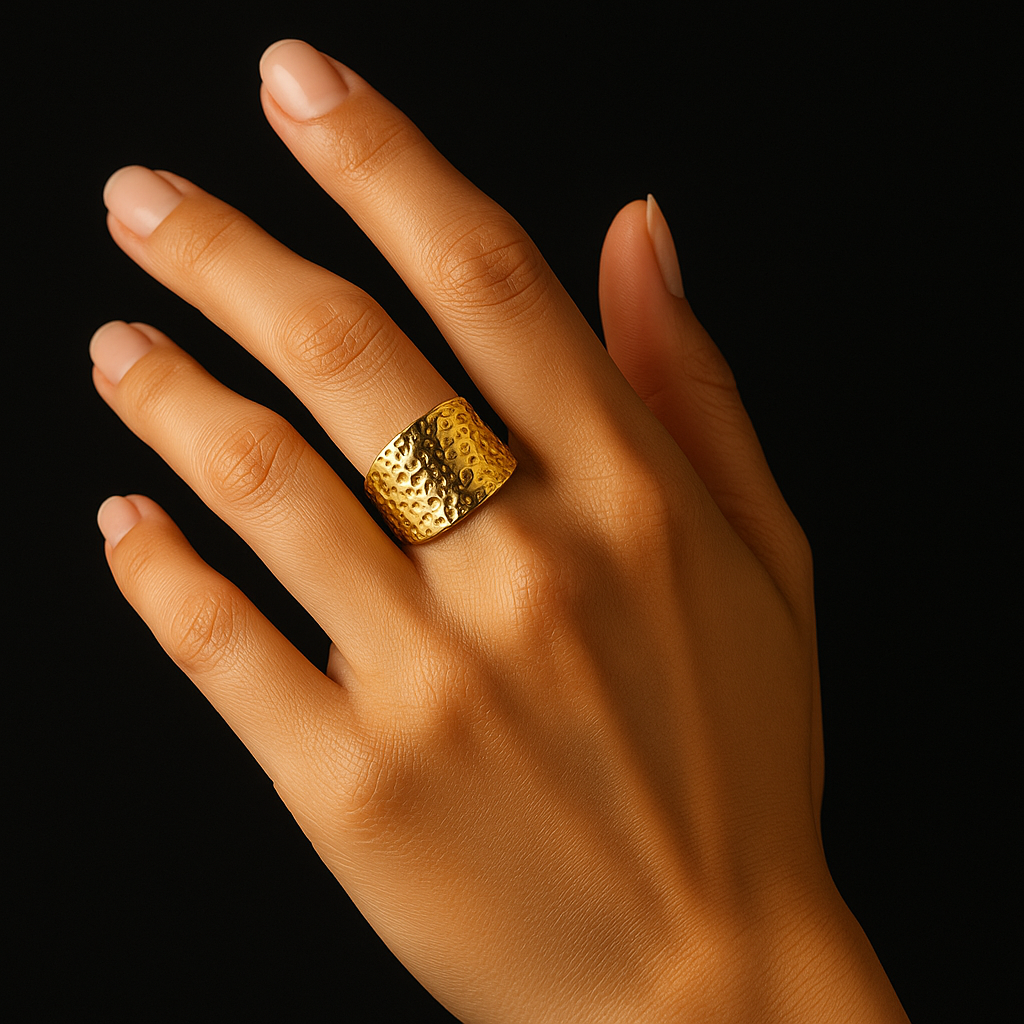 Golden Aura Hammered Statement Ring
