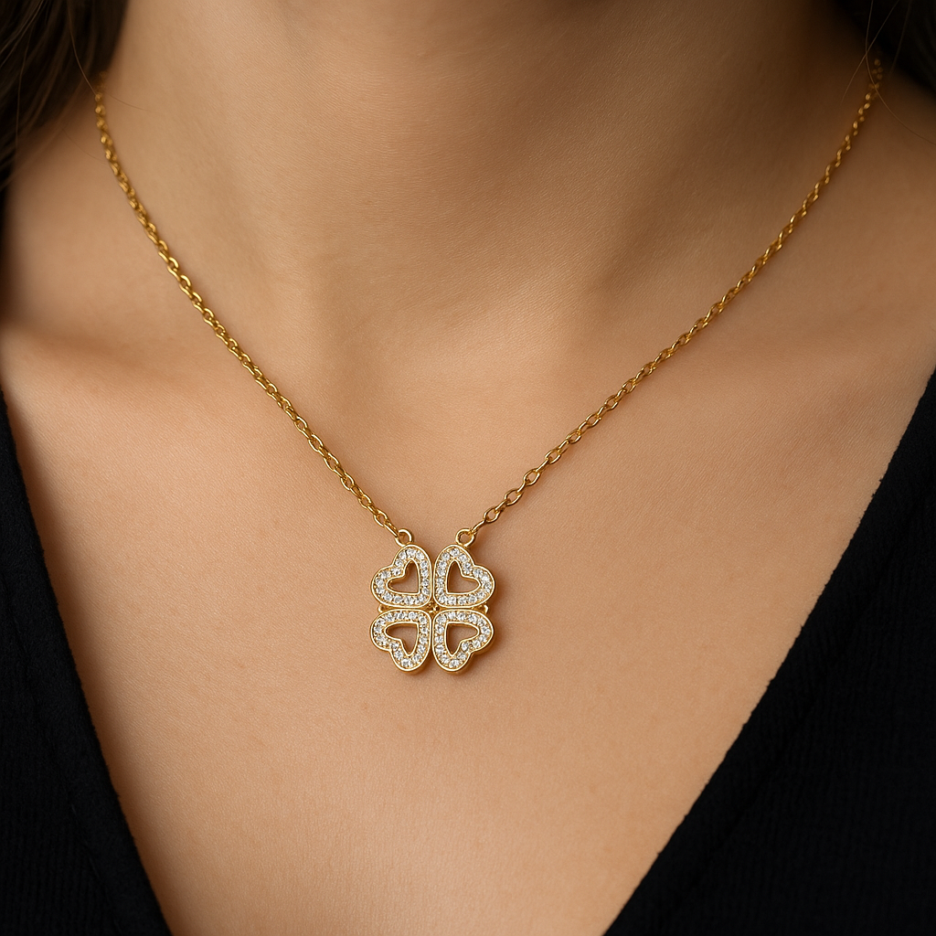 Sparkling Clover Heart Necklace