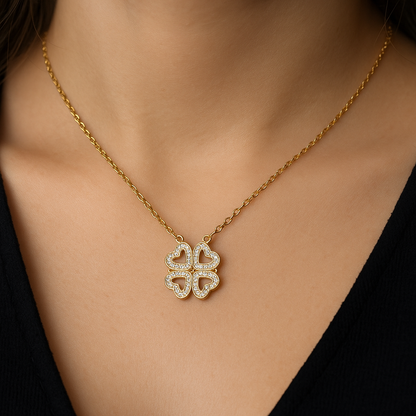 Sparkling Clover Heart Necklace